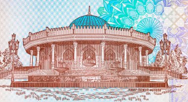 Taşkent 'teki Amir Timur Müzesi' nin resmiyle 1000 Som Özbekistan. Özbekistan 'ın Parası.