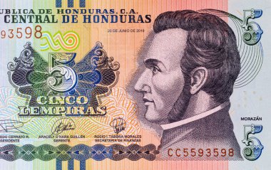 Honduras 'lı Banknote 5 Lempiras. Tasarımcılar için parça. Honduras 'ın kağıt parası..