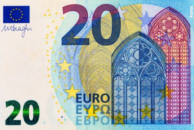 Avrupa Birliği 'nin 20 avroluk banknotu. Avrupa 'nın kağıt parası