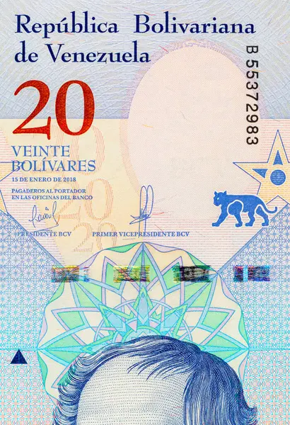 20 Bolivares Venezuela ve Simon Rodriguez 'in portresi. Venezuela 'nın parası.