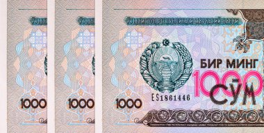 1000 Som Özbekistan, amblem ve ulusal sembollerle. Özbekistan 'ın Parası.
