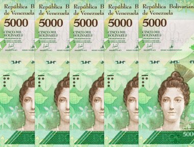 5.000 Bolivares, Luisa Caceres de Arismendi 'nin portresi olan Venezuela banknot parçası. Venezuela 'nın kağıt parası