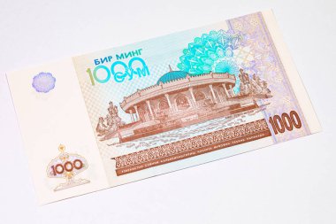 Taşkent 'teki Amir Timur Müzesi' nin resmiyle 1000 Som Özbekistan. Özbekistan 'ın Parası.