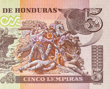 Honduras 'lı Banknote 5 Lempiras. Tasarımcılar için parça. Honduras 'ın kağıt parası..