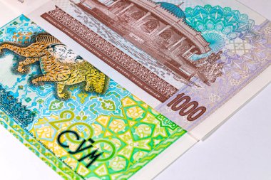 200 ve 1000 Som Özbekistan. Para geçmişi var. Özbekistan 'ın Kağıt Parası.