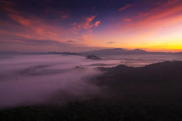 Vacker Natur Vid Soluppgången Med Dimma Från Toppen Doi Pha Royaltyfria Stockfoton