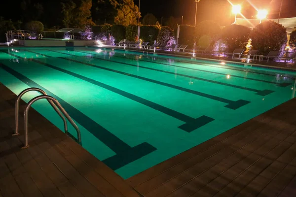 Night View Swimming Pool Illuminated Green Light — Stock Photo, Image
