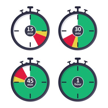 Zamanlayıcı, saat, kronometre düz. Bir zaman ölçüm aygıtının vektör illüstrasyonu.