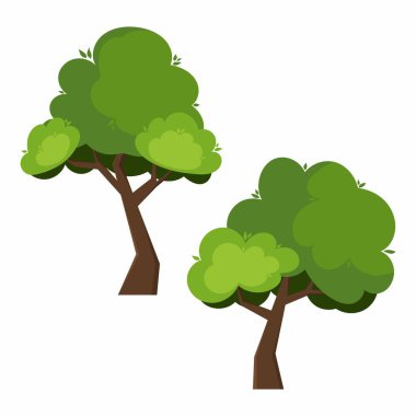 Yeşil ağaçlar düz stil. Bir orman ağacının vektör çizimleri.