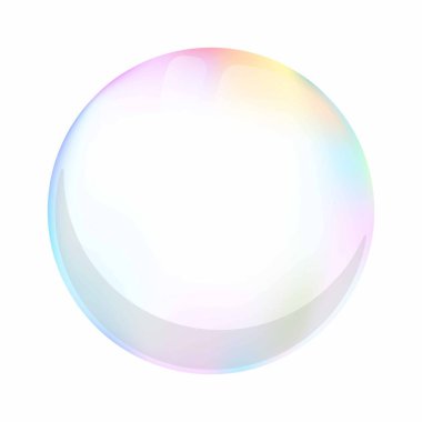 3 boyutlu, pastel renkli sabun köpüğü. Kabarcık vektör illüstrasyonu.