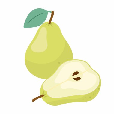 Düz şekilli yeşil armut. Çapraz kesitte olgun armut.