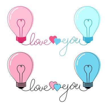 A festive inscription for Valentine's Day, made of intertwined cords from light bulbs, is drawn in calligraphy. Cute holiday love background. clipart