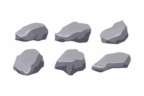 Stones. Set of vector illustrations of stones. Gray stones in flat style.