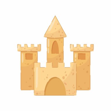 Düz kuleli kumdan kale. Plajda tatil. Yaz kompozisyonu.