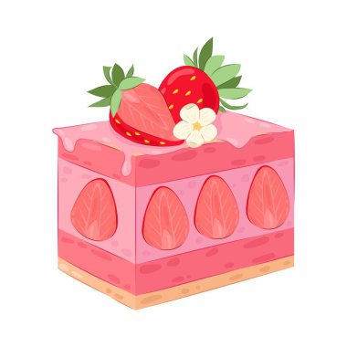 Pembe kremalı ve sufle kaplı tatlı çilekli pasta. Çilekli tatlı..