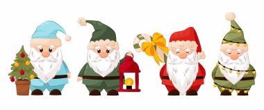 Noel cücesi. Düz bir şekilde beyaz bir arkaplan üzerinde cücelerin vektör çizimleri. Tatil karakteri.