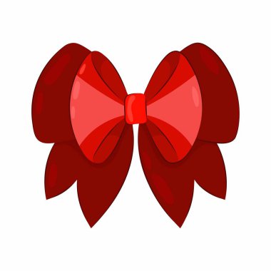 Kırmızı fiyonk beyaz arka planda düz bir şekilde. Kutlama, ambalaj dekoru. Noel, doğum günü, 8 Mart, Anneler Günü..