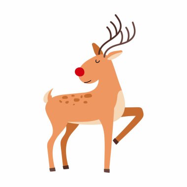 Beyaz arka planda düz bir Noel geyiği. Rudolf. Kuzeyli hayvan.