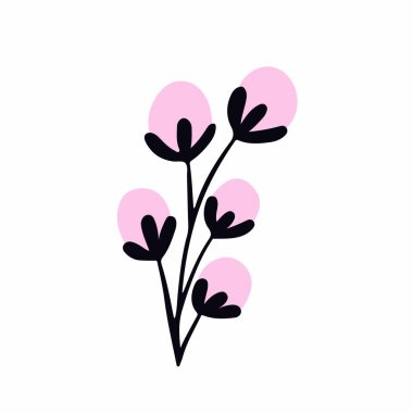 Noel bitkileri, dekor. Pembe dutlu bir dal. Doğal dekorasyon. Beyaz arkaplanda düz resimleme.