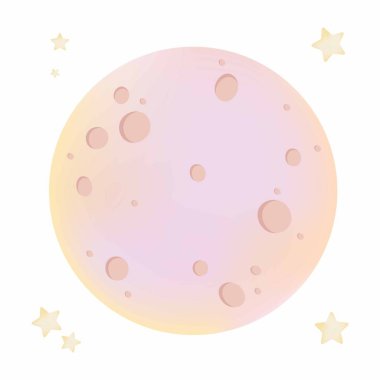 Ay. Ay 'ın ve yıldızların düz biçimdeki vektör görüntülerinin kümesi.