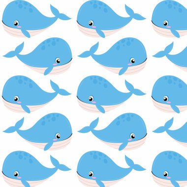 Düz bir balina. Şirin bir mavi balinanın deseni. Deniz altı dünyası. Tekstil, ambalaj kağıdı, arkaplan.