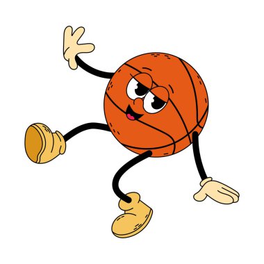 Şahane karakter basketbolu. Komik çizgi film modası modası geçmiş basketbol karakteri. Basketbol mu? Doodle çizgi roman illüstrasyonu basketbol.