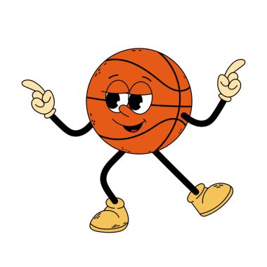 Groovy character basketball. Cool cartoon trendy retro style basketball character. Doodle comic illustration basketball. Basketball. clipart