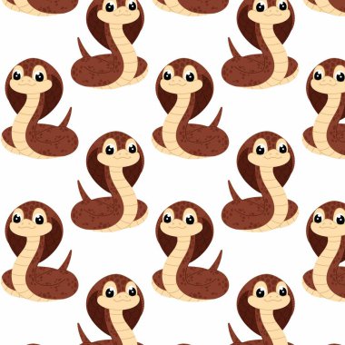 Beyaz arka planda düz şekilli yılan deseni. Bir kobranın çizgi film çizimi. Yılın sembolü oldu. Tekstil, ambalaj kağıdı, arkaplan.