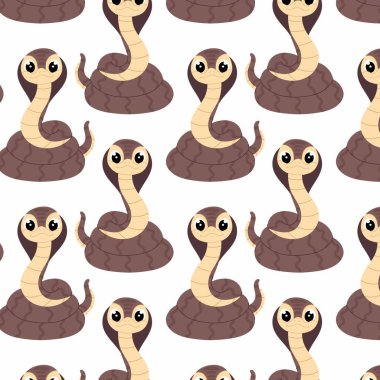 Beyaz arka planda düz şekilli yılan deseni. Beyaz arka planda bir kobranın karikatür çizimi. 2025 'in sembolü. Tekstil, ambalaj kağıdı, arkaplan.