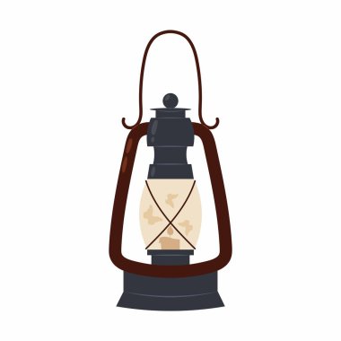 Eski sokak lambası düz stil. Güveli bahçe feneri. Sonbahar dekoratif elementi. Sonbahar mevsimi sıcacık sembolü.