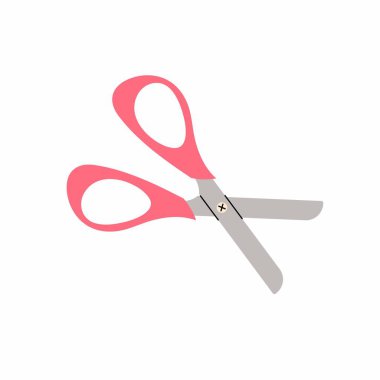 Pembe kırtasiye makası. Kağıt kesme, dikiş, kuaförlük ve daha fazlası için makas. Okul ya da ofis kırtasiyesi. Beyaz arkaplanda düz biçim çizimi.