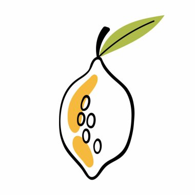 Olgun soyut limon. El yapımı limon. Stilize turunçgil meyvesi. Özgeçmiş, tekstil, poster, kartpostal, ambalaj ve daha fazlası için soyut öğeler.