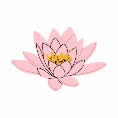 Nilüfer çiçeği. Pembe su zambağı çiçeği. Yoga, spa, masaj ve meditasyon için nilüfer ikonu. Beyaz arkaplanda vektör illüstrasyonu.