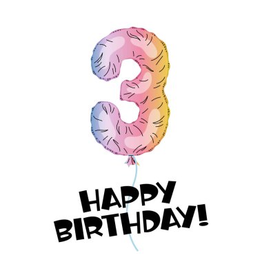 Folyo hologramdan yapılmış 3 numara. Doğum günü balonu. Parti için dekor, doğum günü. Doğum günün kutlu olsun. Tebrik kartı. Gökkuşağı numarası. 