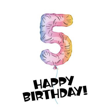 Doğum günü balonu. Parti için dekor, doğum günü. Folyo hologramdan yapılmış 5 numara. Doğum günün kutlu olsun. Tebrik kartı. Gökkuşağı numarası.