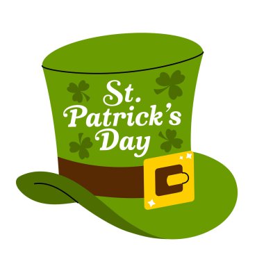 Aziz Patrick Günü harfleri. Yeşil cüce başlık. Yonca bir şans sembolüdür. Geleneksel İrlanda tatili.