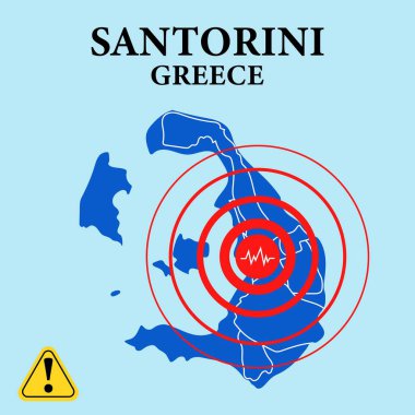 Santorini Adaları, Yunanistan. Harita. Deprem, radar sismografı. Ege Denizi 'ndeki ada. Düz renk illüstrasyonu.