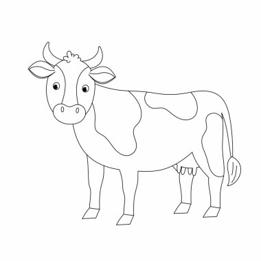 İllüstrasyon ineği. Çocuk boyama kitabı. Evcil boynuzlu hayvan. Çiftlik. Beyaz arkaplanda Doodle illüstrasyonu.