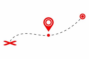 Navigasyon çizgisi. Konum doğrusal, GPS sembolü. Harita işareti. Varış yeri. Teslimat ikonu, yollar, coğrafi etiketleme. Satır simgesini yönlendir.