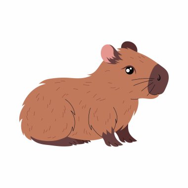 Komik Capybara. Sevimli düz çizgi film hayvanı. Kawaii el çizimi Capibara baskı tasarımı çıkartma, kartpostal, tişört için. Resimler beyaz arkaplanda izole edildi.