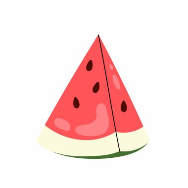 Karpuz. Olgun yaz meyvesi. Düz çizim olgun karpuz dilimi. Sulu karpuzun üçgeni..