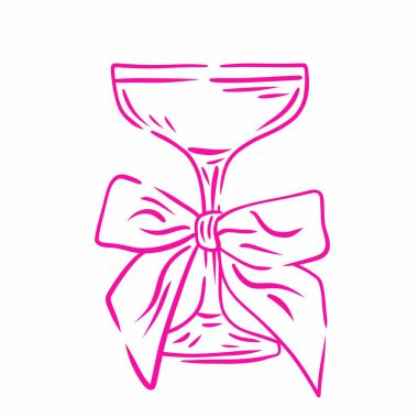 Fiyonklu seks bardağı. Kız havası. Estetik kokteyller. Robot resim tarzında kurdeleli sevimli estetik gözlükler. Düğün davetiyeleri için bekarlığa veda partisi unsurları. El çizimi sanat 