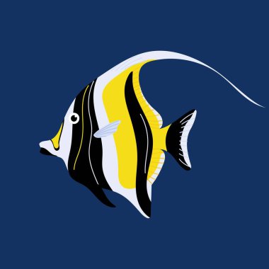 Mağribi idolü. Akvaryum. Tropik çizgili balık. Resifin düz balığı. Deniz hayvanları. Su altı yaşamı.