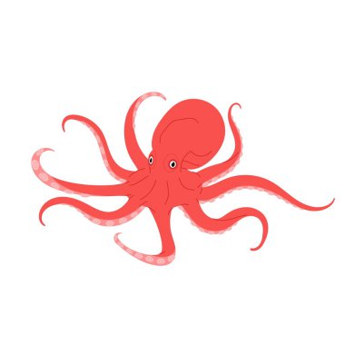 El çizimi kırmızı ahtapot. Düz bir deniz hayvanının vektör çizimi. Ahtapot beyaz arkaplanda izole edilmiş..