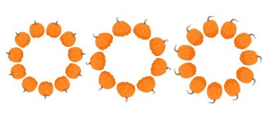 Yuvarlak balkabağı çerçevesi. Sonbahar çerçevesi ya da sınır. Paketleme, gıda tasarımı için. Mesaj için yer var. Düz bir sonbahar dekorasyonu.