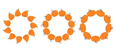 Yuvarlak balkabağı çerçevesi. Sonbahar çerçevesi ya da sınır. Paketleme, gıda tasarımı için. Mesaj için yer var. Düz bir sonbahar dekorasyonu.