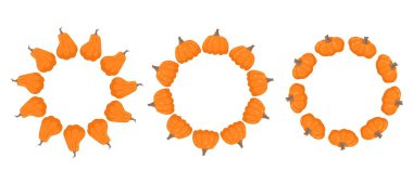 Yuvarlak balkabağı çerçevesi. Sonbahar çerçevesi ya da sınır. Paketleme, gıda tasarımı için. Mesaj için yer var. Düz bir sonbahar dekorasyonu.