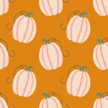 Pembe sonbahar balkabağı. Balkabaklarıyla kusursuz desen. Mevsimsel tasarım için, sonbahar, hasat veya Şükran Günü tasarımları, tekstil, kumaş, duvar kağıdı.