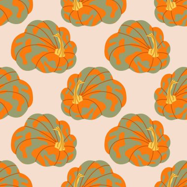 Balkabaklarıyla kusursuz desen. Sonbahar balkabağı. Mevsimsel tasarım için, sonbahar, hasat veya Şükran Günü tasarımları, tekstil, kumaş, duvar kağıdı.