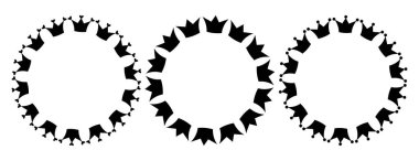 Taçlardan yapılmış siyah beyaz çerçeveler. Taç simgesi. Beyaz arka planda dekoratif çerçeve. Boşluğu kopyala.